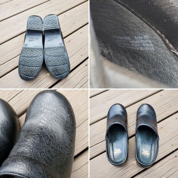 DANSKO XP Black Floral Dainty Flower Tooled Mule Clog Slip On Boho Festival 39 - Picture 7 of 8